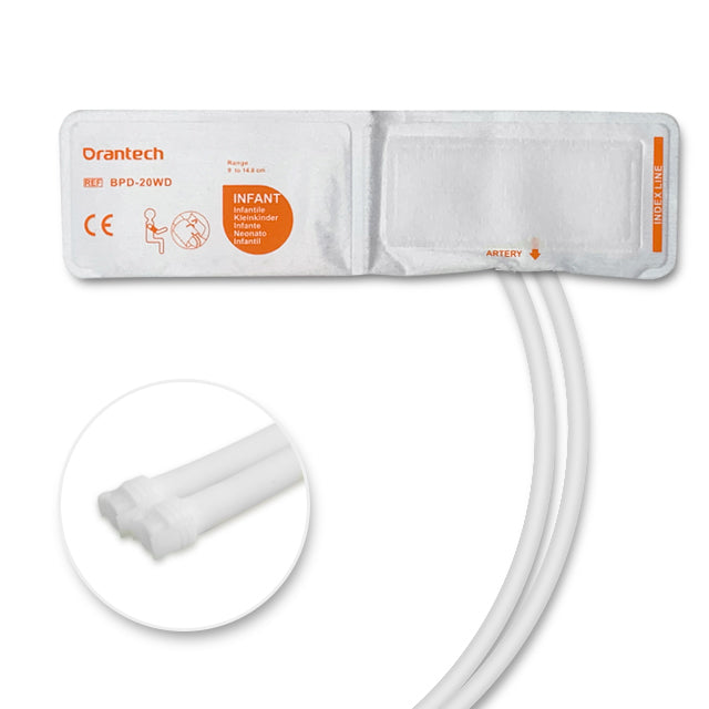 NIBP Cuff, Infant (9-14.8cm), Double Tube, Non-woven fiber, Female Submin (11), Disposable (Box of 10)