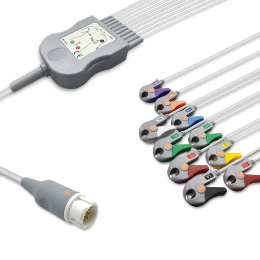 Philips One-Piece ECG Cable, 10 lead, Grabber, 2.5m+1.5m, With Resistance, AHA, Reusable