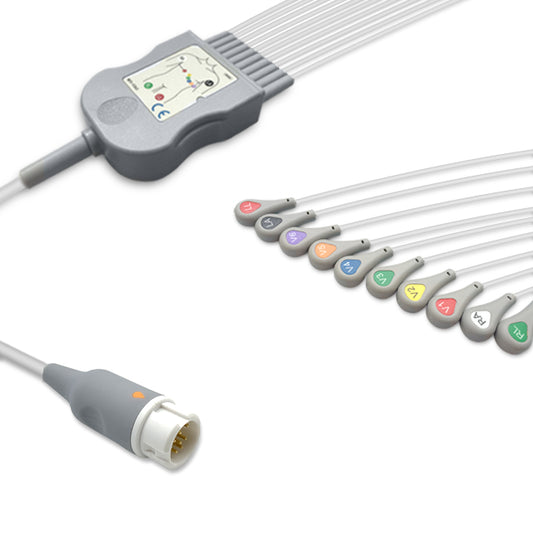 Philips One-Piece ECG Cable 989803128951, 10 lead, Snap, 2.5m+1.5m, With Resistance, AHA, Reusable