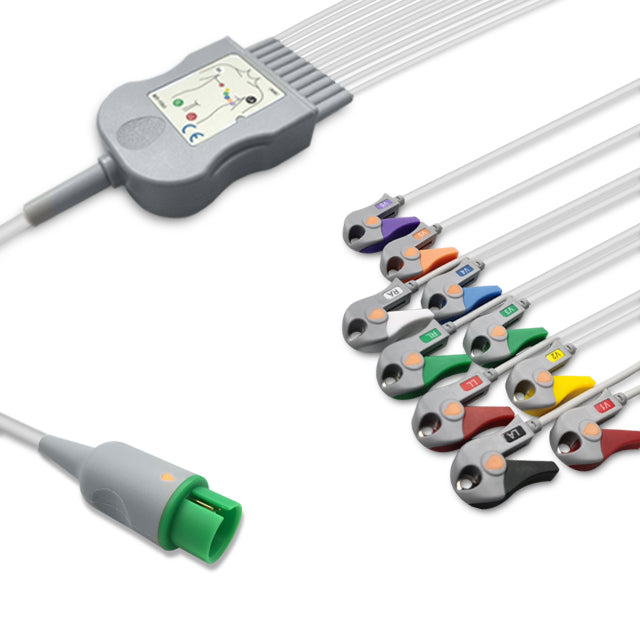 Spacelabs One-Piece ECG Cable, 10 lead, Grabber, 2.5m+1.5m, With Resistance, AHA, Reusable