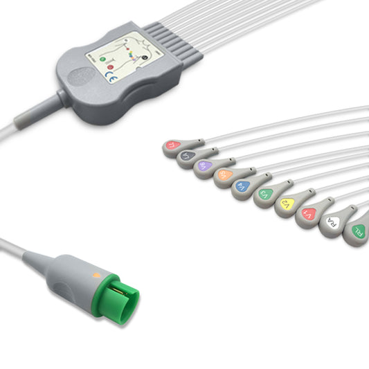 Spacelabs One-Piece ECG Cable, 10 lead, Snap, 2.5m+1.5m, With Resistance, AHA, Reusable