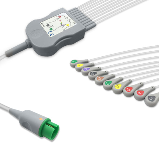 Spacelabs One-Piece ECG Cable, 10 lead, Snap, 2.5m+mixed 0.9m/1.3m, With Resistance, IEC, Reusable