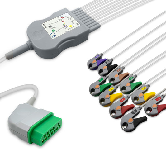 Nihon Kohden One-Piece ECG Cable BJ-900P, 10 lead, Grabber, 2.5m+mixed 0.9m/1.3m, IEC, Reusable