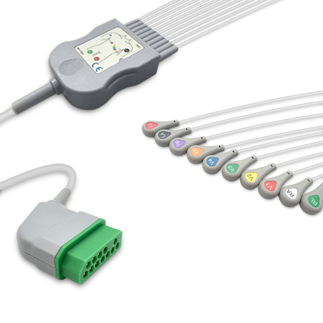 Nihon Kohden One-Piece ECG Cable, 10 lead, Snap, 2.5m+1.5m, AHA, Reusable