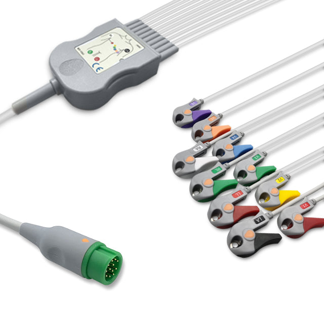 Mindray One-Piece ECG Cable, 10 lead, Grabber, 2.5m+mixed 0.9m/1.3m, AHA, Reusable