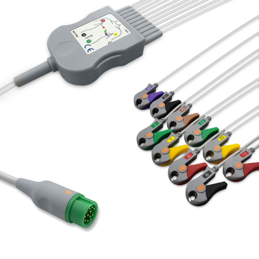 Mindray One-Piece ECG Cable, 10 lead, Grabber, 2.5m+mixed 0.9m/1.3m, With Resistance, IEC, Reusable