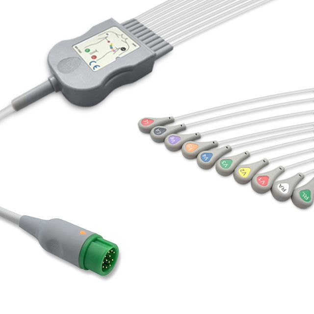 Mindray One-Piece ECG Cable, 10 lead, Snap, 2.5m+1.5m, With Resistance, AHA, Reusable