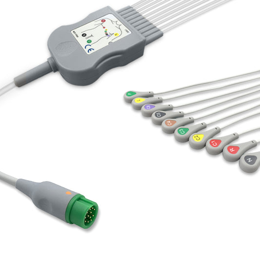 Mindray One-Piece ECG Cable, 10 lead, Snap, 2.5m+mixed 0.9m/1.3m, With Resistance, IEC, Reusable