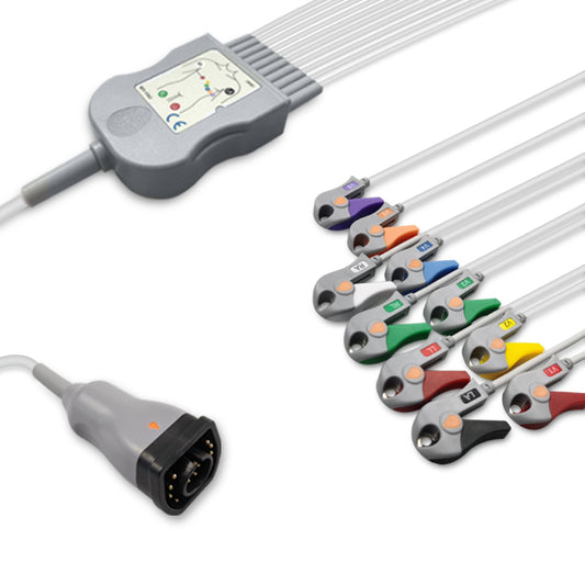 Zoll One-Piece ECG Cable, 10 lead, Grabber, 2.5m+mixed 0.9m/1.3m, With Resistance, AHA, Reusable