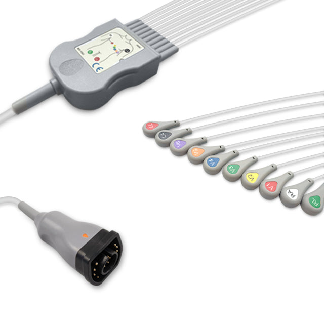 Zoll One-Piece ECG Cable 8000-1007-02, 10 lead, Snap, 2.5m+mixed 0.9m/1.3m, With Resistance, AHA, Reusable