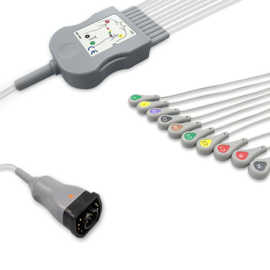 Zoll One-Piece ECG Cable, 10 lead, Snap, 2.5m+mixed 0.9m/1.3m, With Resistance, IEC, Reusable