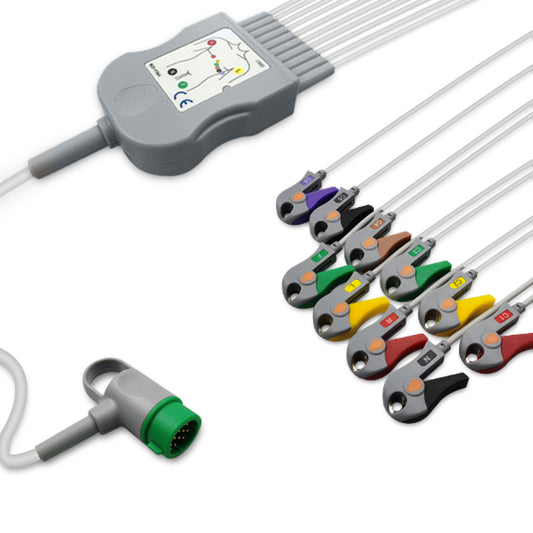 Physio-Control One-Piece ECG Cable, 10 lead, Grabber, 2.5m+1.5m, With Resistance, IEC, Reusable