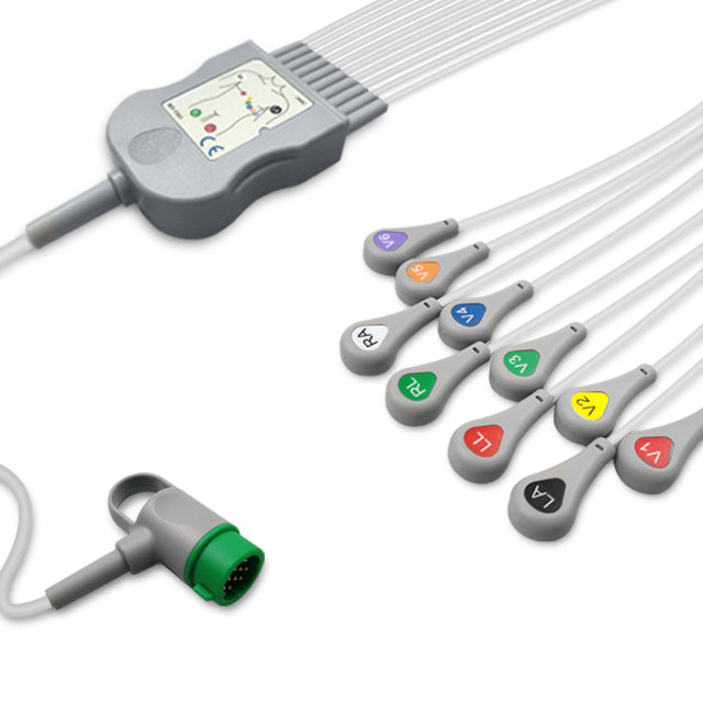 Physio-Control One-Piece ECG Cable, 10 lead, Snap, 2.5m+mixed 0.9m/1.3m, With Resistance, AHA, Reusable