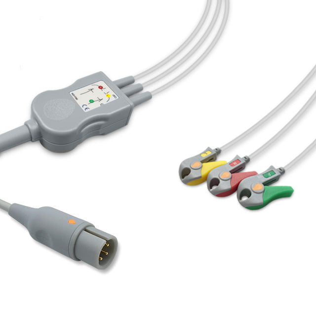 AAMI One-Piece ECG Cable, 3 lead, Grabber, 2.5m+1.5m, With Resistance, IEC, Reusable