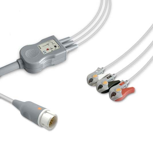 Philips One-Piece ECG Cable 989803143181, 3 lead, Grabber, 2.5m+1.5m, With Resistance, AHA, Reusable