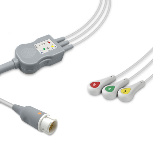 Philips One-Piece ECG Cable M1981A, 3 lead, Snap, 2.5m+1.5m, With Resistance, IEC, Reusable