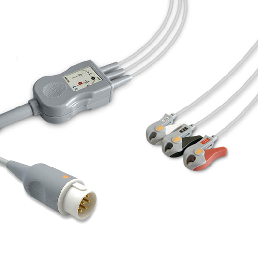 Philips One-Piece ECG Cable, 3 lead, Grabber, 2.5m+1.5m, With Resistance, AHA, Reusable