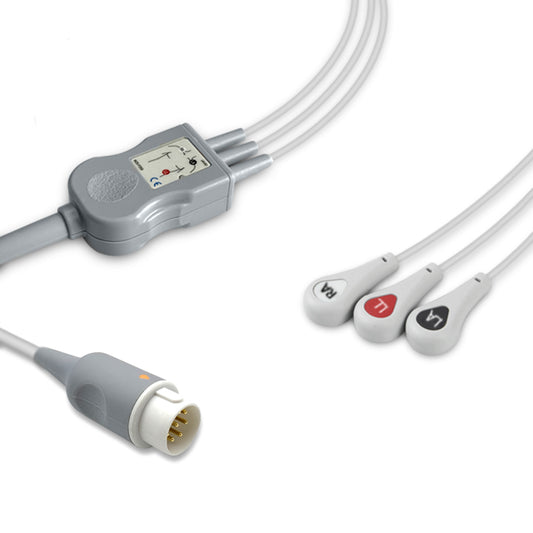 Philips One-Piece ECG Cable M1733A, 3 lead, Snap, 2.5m+1.5m, With Resistance, AHA, Reusable