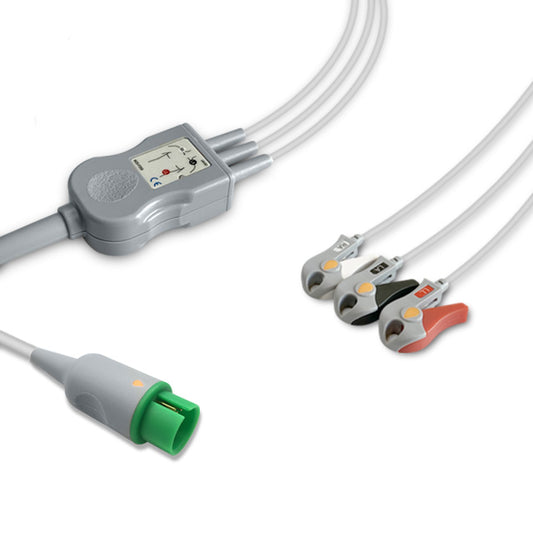 Spacelabs One-Piece ECG Cable, 3 lead, Grabber, 2.5m+1.5m, With Resistance, AHA, Reusable