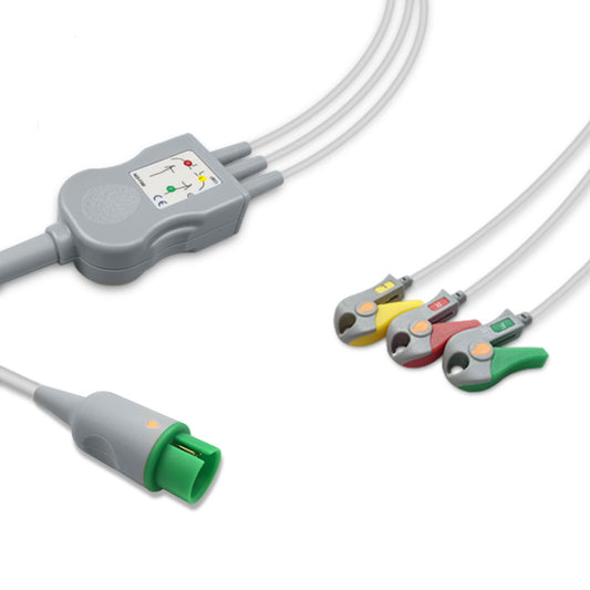 Spacelabs One-Piece ECG Cable, 3 lead, Grabber, 2.5m+1.5m, With Resistance, IEC, Reusable