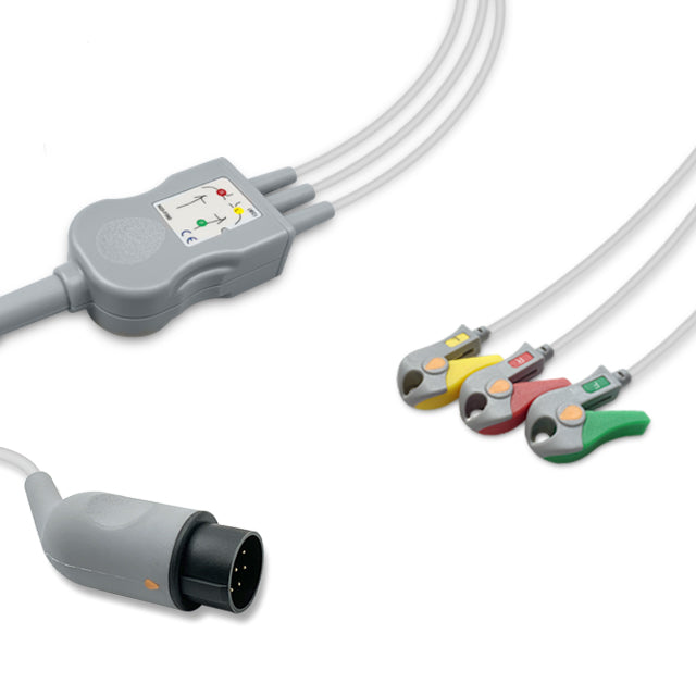 Nihon Kohden One-Piece ECG Cable, 3 lead, Grabber, 2.5m+1.5m, With Resistance, IEC, Reusable