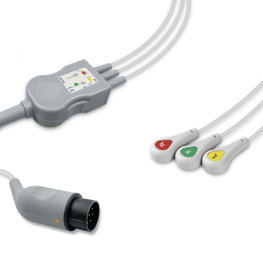 Nihon Kohden One-Piece ECG Cable BC-763V, 3 lead, Snap, 2.5m+1.5m, With Resistance, IEC, Reusable