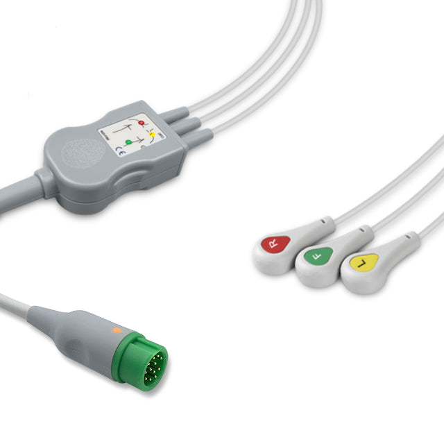 Mindray One-Piece ECG Cable EA6232B, 3 lead, Snap, 2.5m+1.5m, IEC, Reusable