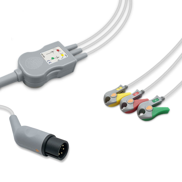 Mindray One-Piece ECG Cable, 3 lead, Grabber, 2.5m+1.5m, With Resistance, IEC, Reusable