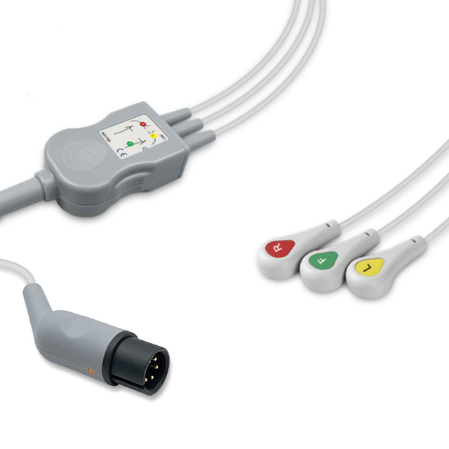 Mindray One-Piece ECG Cable, 3 lead, Snap, 2.5m+1.5m, With Resistance, IEC, Reusable