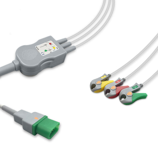 Datascope One-Piece ECG Cable, 3 lead, Grabber, 2.5m+1.5m, With Resistance, IEC, Reusable