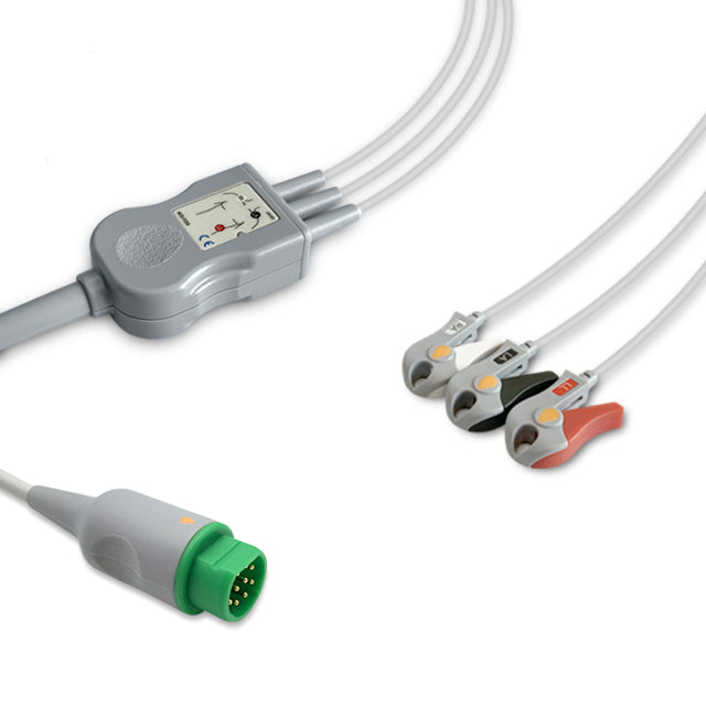 Siemens One-Piece ECG Cable, 3 lead, Grabber, 2.5m+1.5m, AHA, Reusable