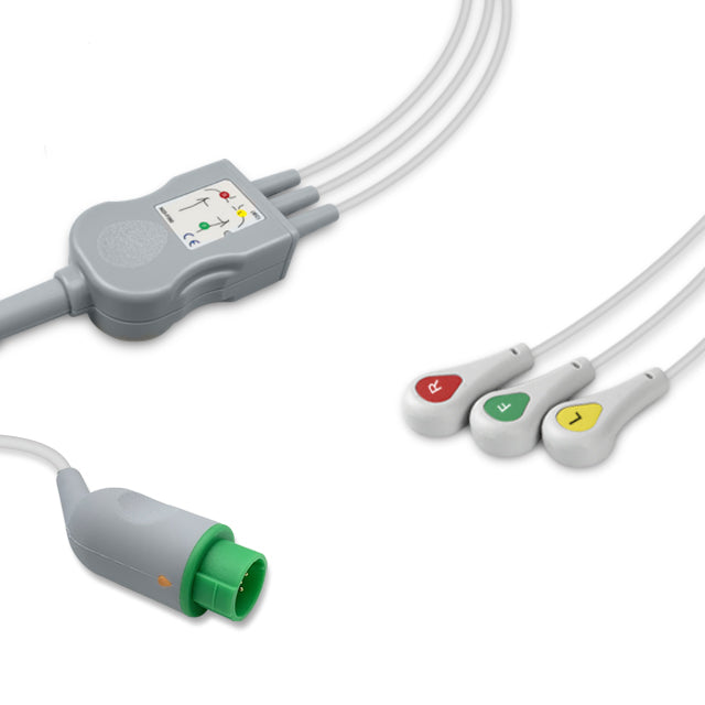 Fukuda Denshi One-Piece ECG Cable, 3 lead, Snap, 2.5m+1.5m, With Resistance, IEC, Reusable