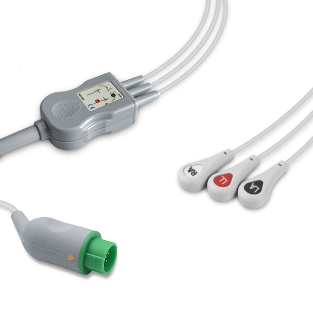 Schiller One-Piece ECG Cable, 3 lead, Snap, 2.5m+1.5m, AHA, Reusable