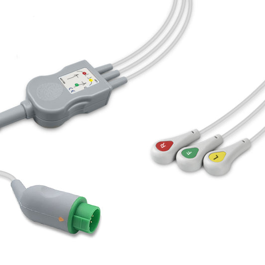 Schiller One-Piece ECG Cable, 3 lead, Snap, 2.5m+1.5m, IEC, Reusable