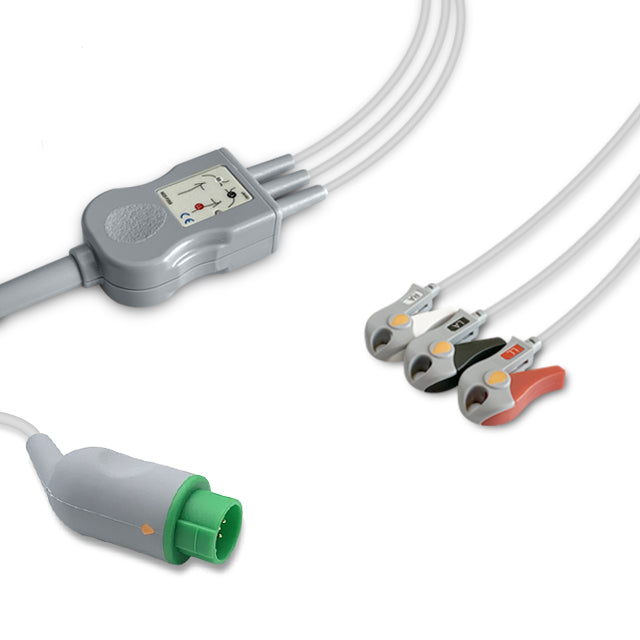 Schiller One-Piece ECG Cable, 3 lead, Grabber, 2.5m+1.5m, With Resistance, AHA, Reusable