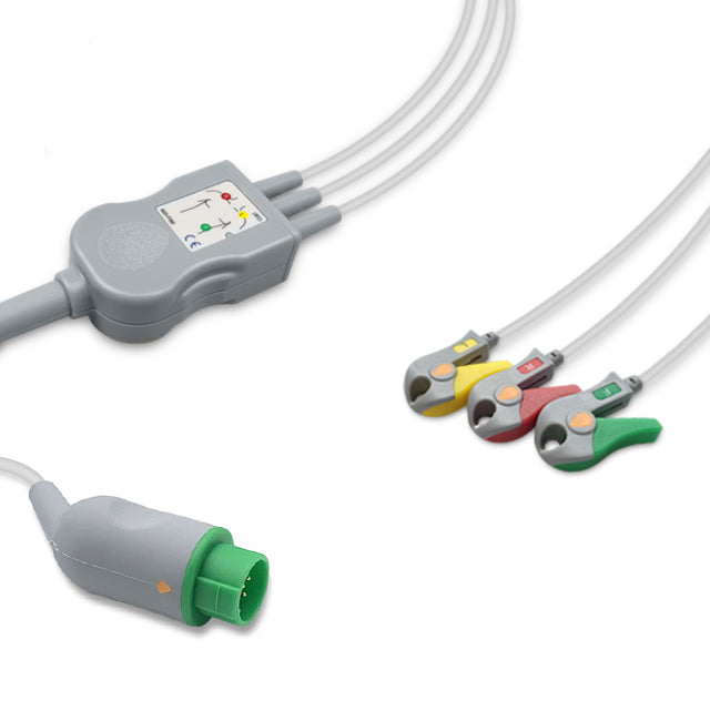 Schiller One-Piece ECG Cable, 3 lead, Grabber, 2.5m+1.5m, With Resistance, IEC, Reusable