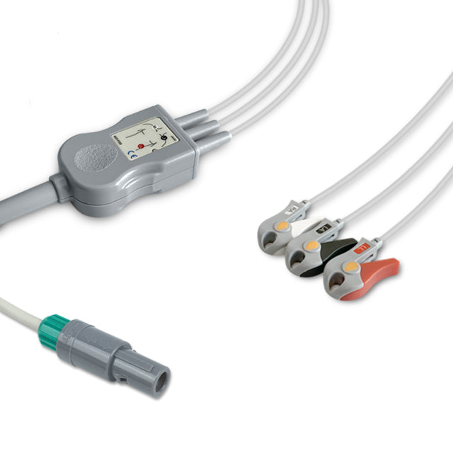 Creative One-Piece ECG Cable, 3 lead, Grabber, 2.5m+1.5m, AHA, Reusable