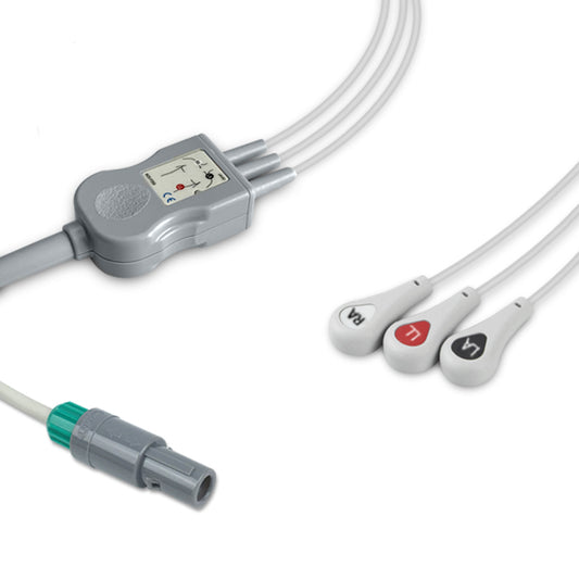 Creative One-Piece ECG Cable, 3 lead, Snap, 2.5m+1.5m, AHA, Reusable