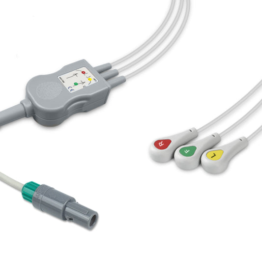 Creative One-Piece ECG Cable, 3 lead, Snap, 2.5m+1.5m, IEC, Reusable