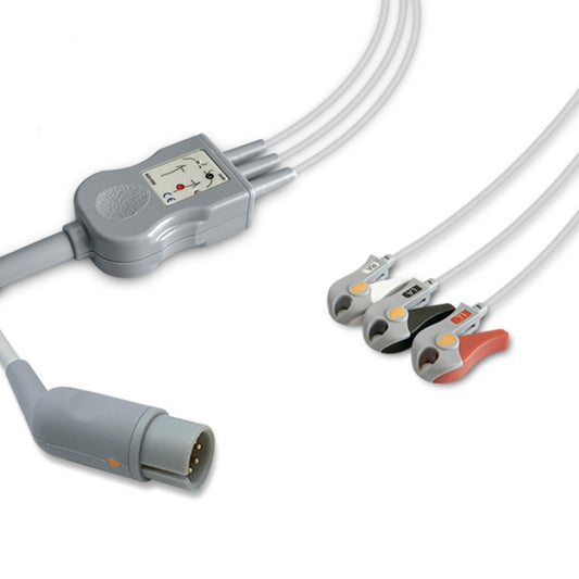 M&B One-Piece ECG Cable, 3 lead, Grabber, 2.5m+1.5m, AHA, Reusable