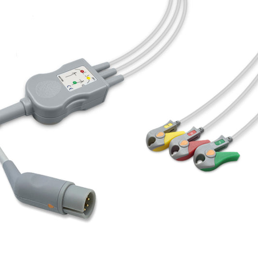 M&B One-Piece ECG Cable, 3 lead, Grabber, 2.5m+1.5m, IEC, Reusable