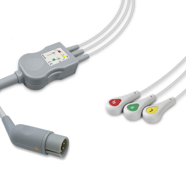 M&B One-Piece ECG Cable, 3 lead, Snap, 2.5m+1.5m, IEC, Reusable