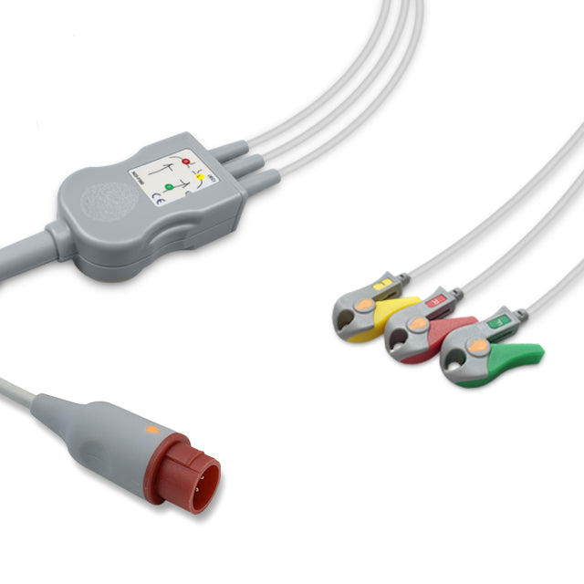 Bionet One-Piece ECG Cable, 3 lead, Grabber, 2.5m+1.5m, With Resistance, IEC, Reusable