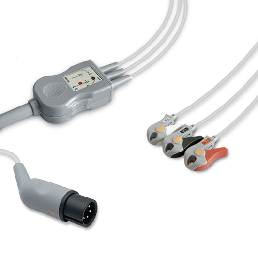 Comen One-Piece ECG Cable, 3 lead, Grabber, 2.2m+mixed 0.9m/1.3m, AHA, Reusable