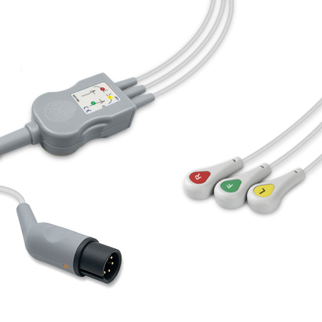 Comen One-Piece ECG Cable, 3 lead, Snap, 2.5m+1.5m, IEC, Reusable