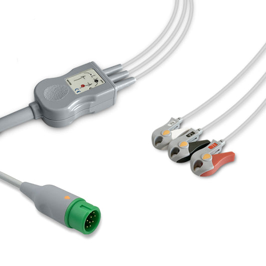 Comen One-Piece ECG Cable, 3 lead, Grabber, 2.5m+1.5m, AHA, Reusable