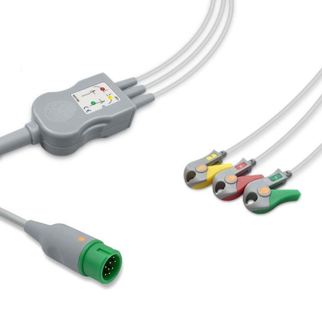 Comen One-Piece ECG Cable, 3 lead, Grabber, 2.5m+1.5m, IEC, Reusable