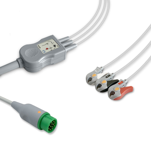 Infinium One-Piece ECG Cable, 3 lead, Grabber, 2.5m+1.5m, With Resistance, AHA, Reusable