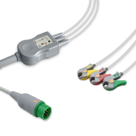 Infinium One-Piece ECG Cable, 3 lead, Grabber, 2.5m+1.5m, With Resistance, IEC, Reusable