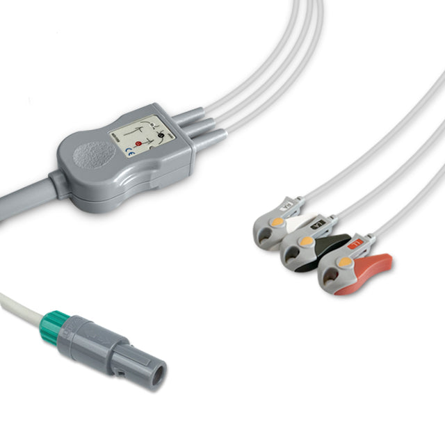 Huntleigh One-Piece ECG Cable, 3 lead, Grabber, 2.5m+1.5m, AHA, Reusable